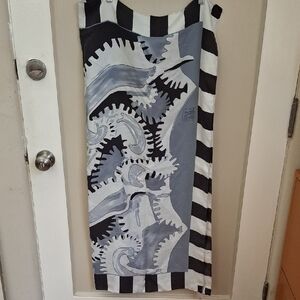 Very Vollbrach Black and White Gear Print Silk Scarf_1